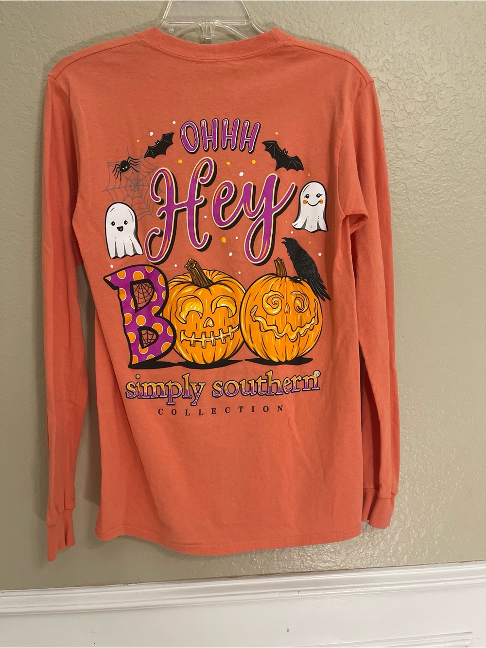 Simply Southern Halloween Ohhh Hey Boo Long Sleeve Graphic Tee Shirt Orange S